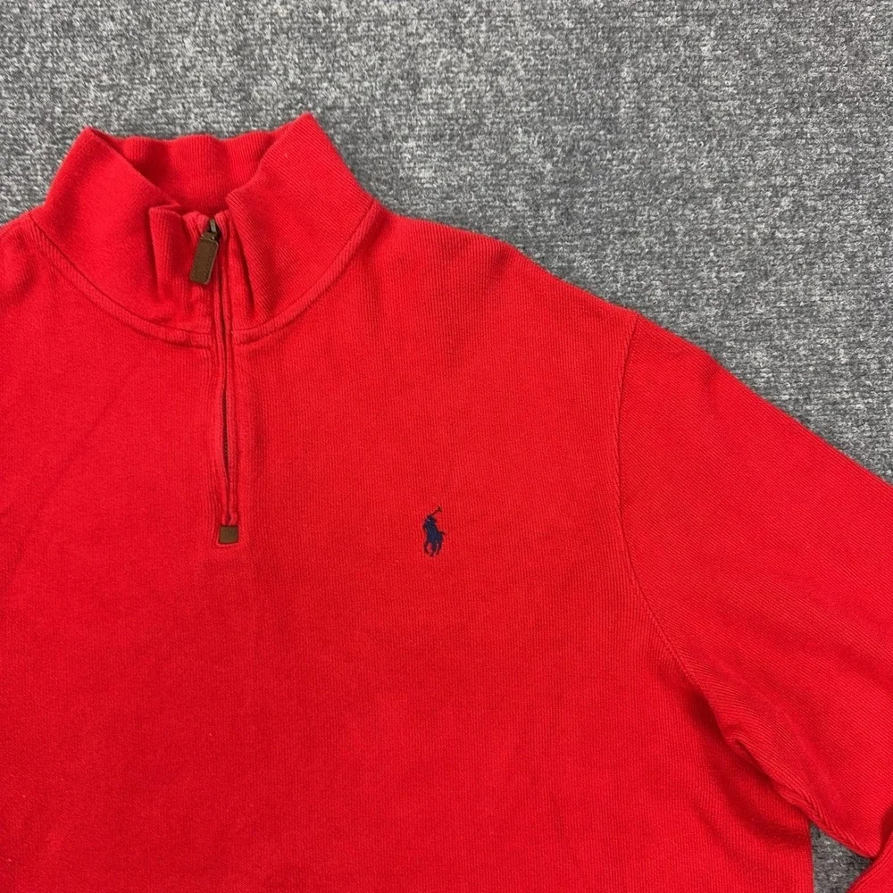 Vintage Polo By Ralph Lauren Sweater Mens 2XL Red 1/4 Zip Mock Neck Cotton Knit